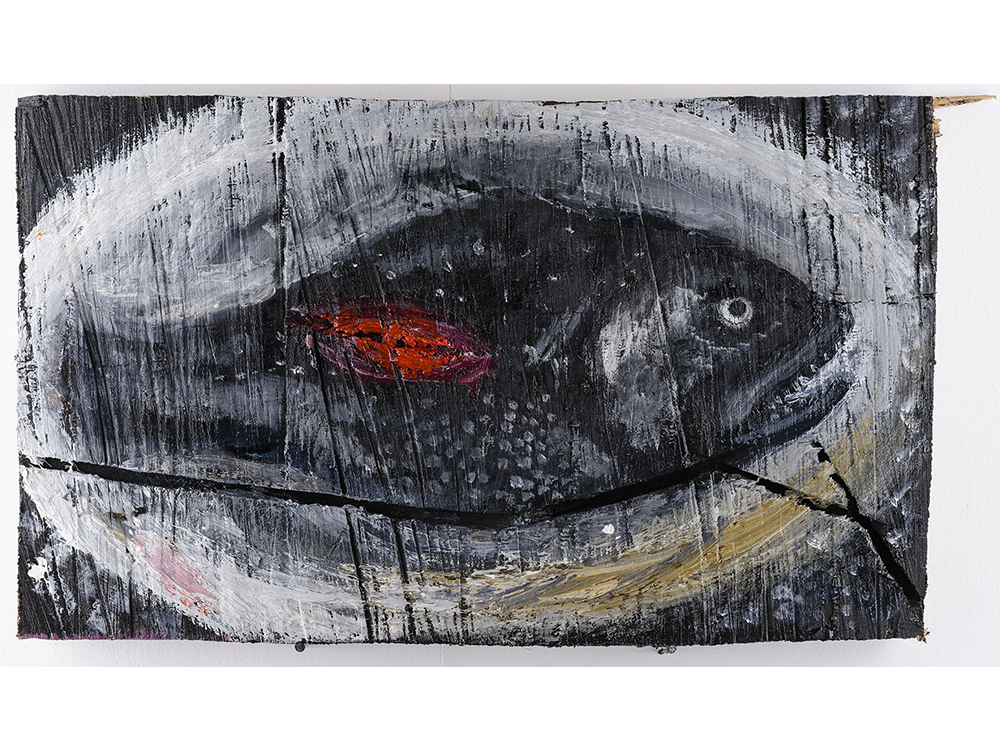 28 Black fish with cut, oil on wood 34,5 x 57.5 cm 