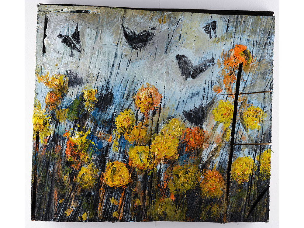  33 Black butterflies, oil on wood 44 x 50 cm