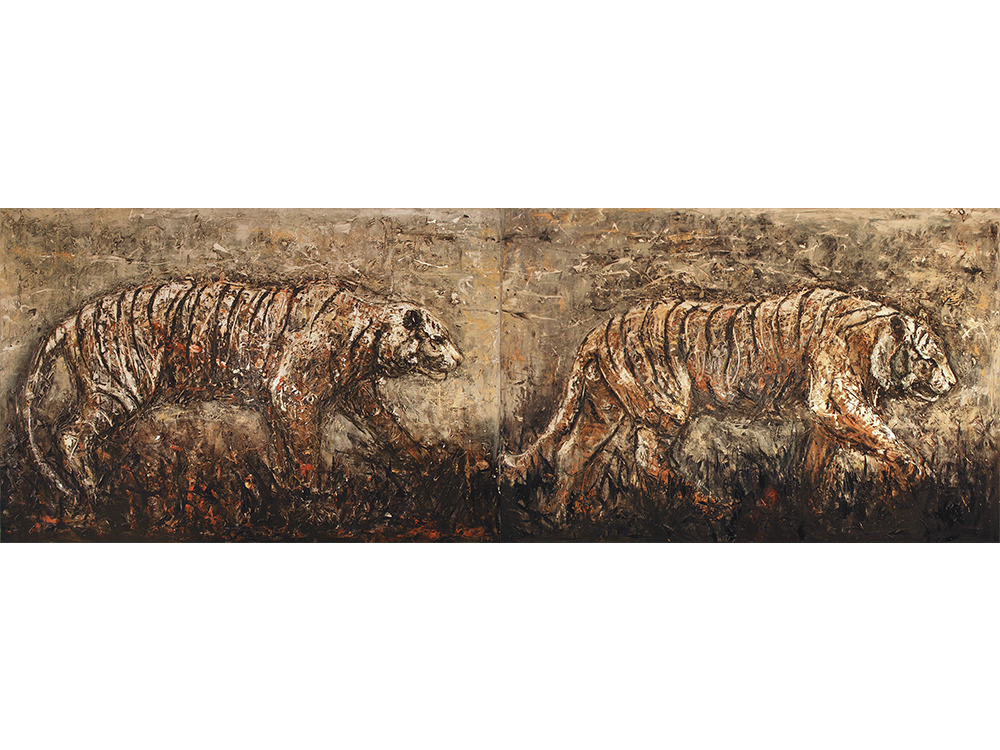 1 Díptico Tigres, 2011 Óleo sobre tela, 150 x 450 