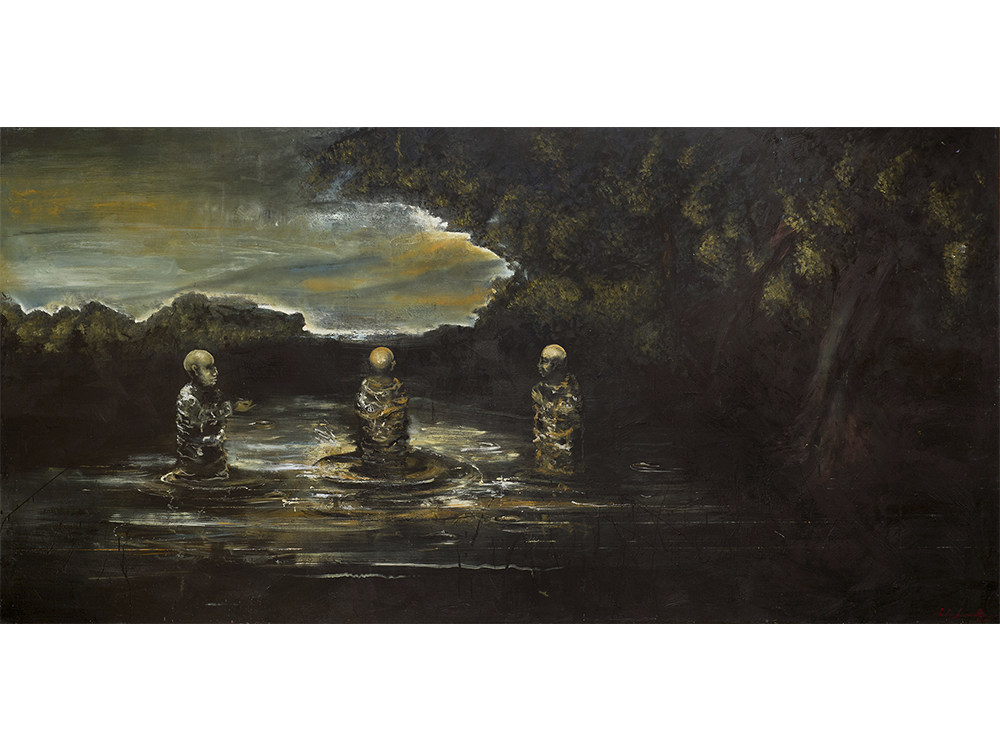  114 Crisálidas en el bosque, óleo sobre tela, 200 x 400 cm